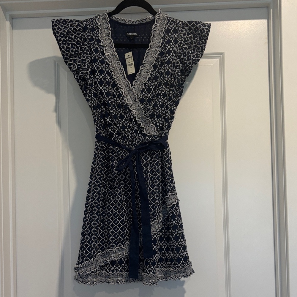 Express Navy and White Patterned Mini Dress